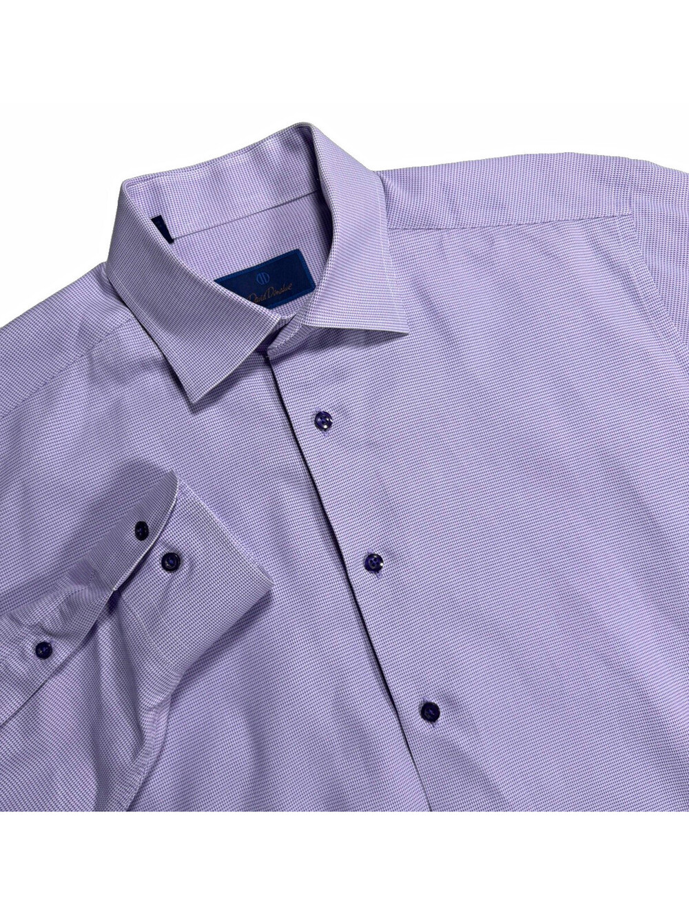 David Donahue Men's Non-Iron Cotton Geometric Purple Dress Shirt 16.5-34/35